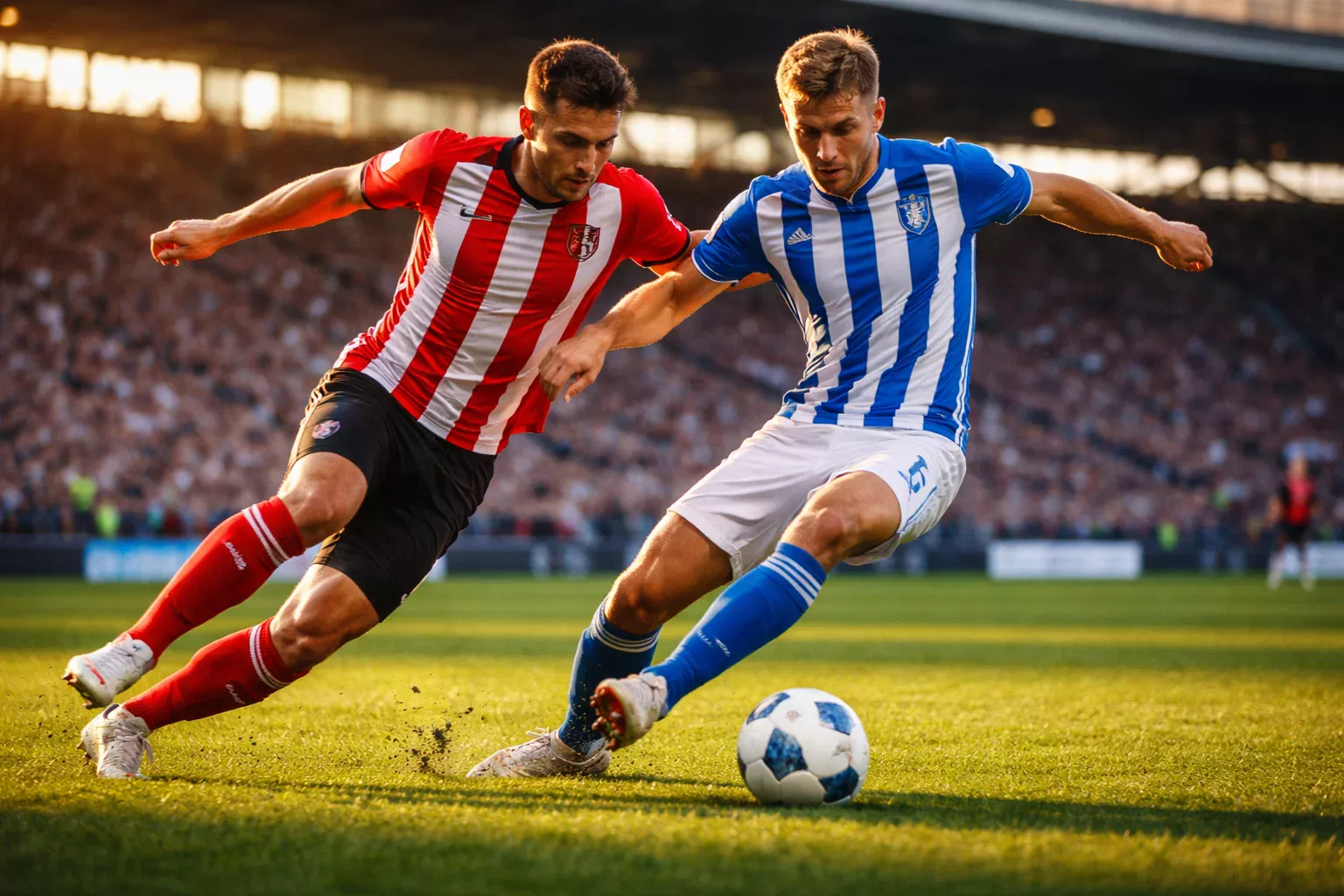 Eredivisie voetbalwedstrijd met spelers op groen gras stadion