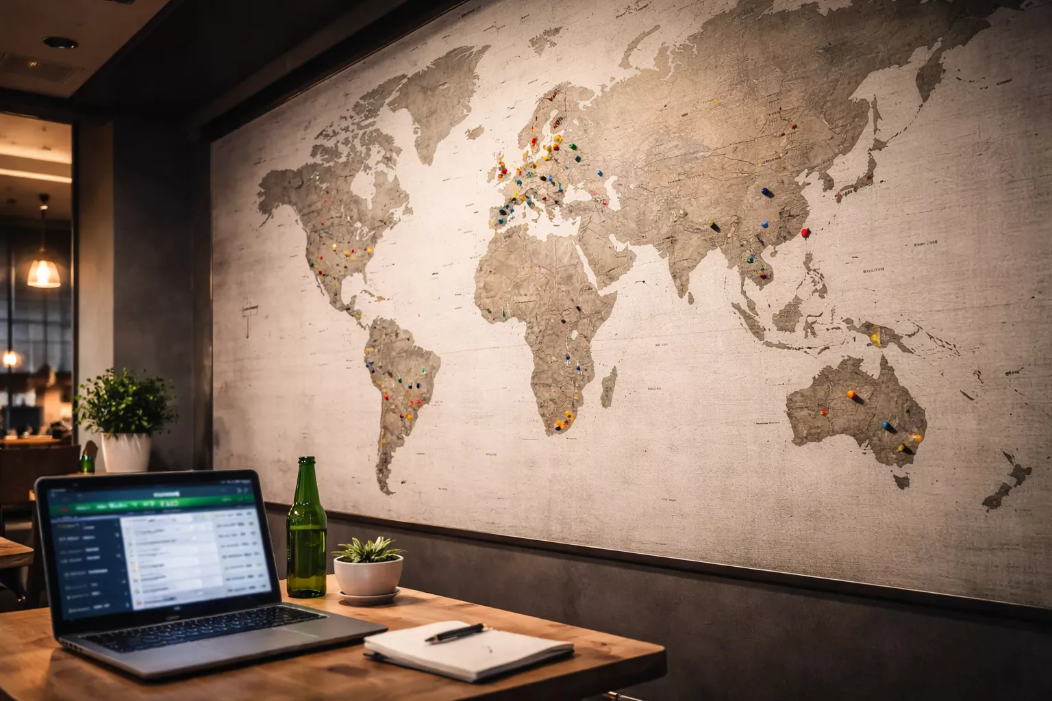 Wereldkaart met internationale voetbalcompetities gemarkeerd