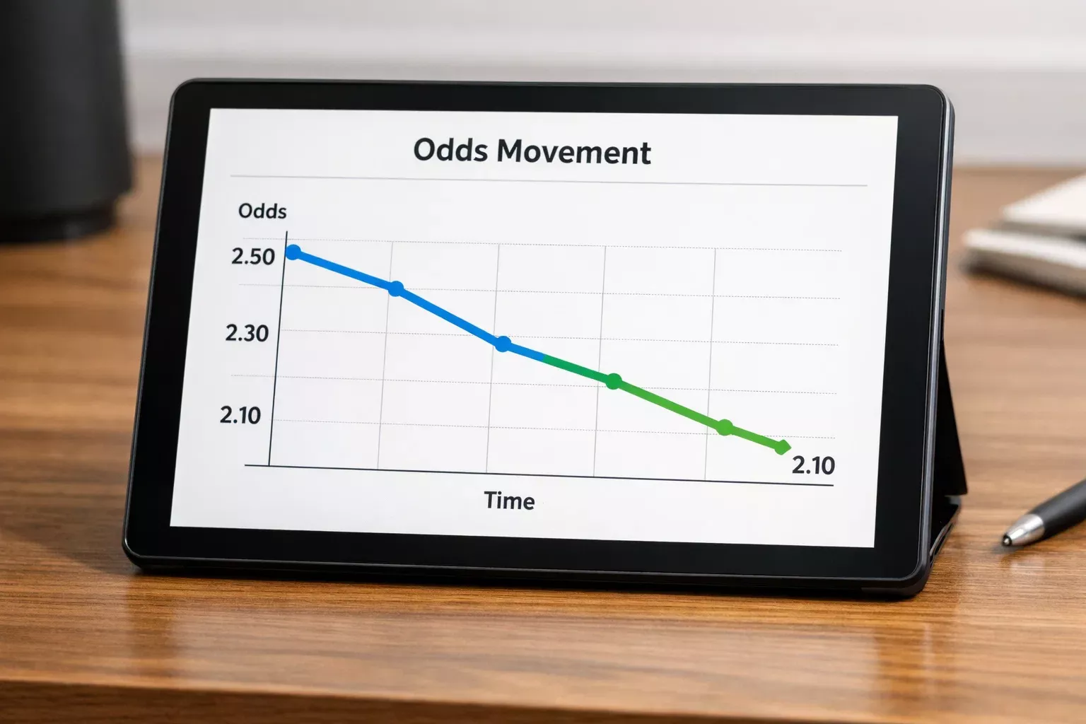 Lijndiagram toont verandering van odds over tijd