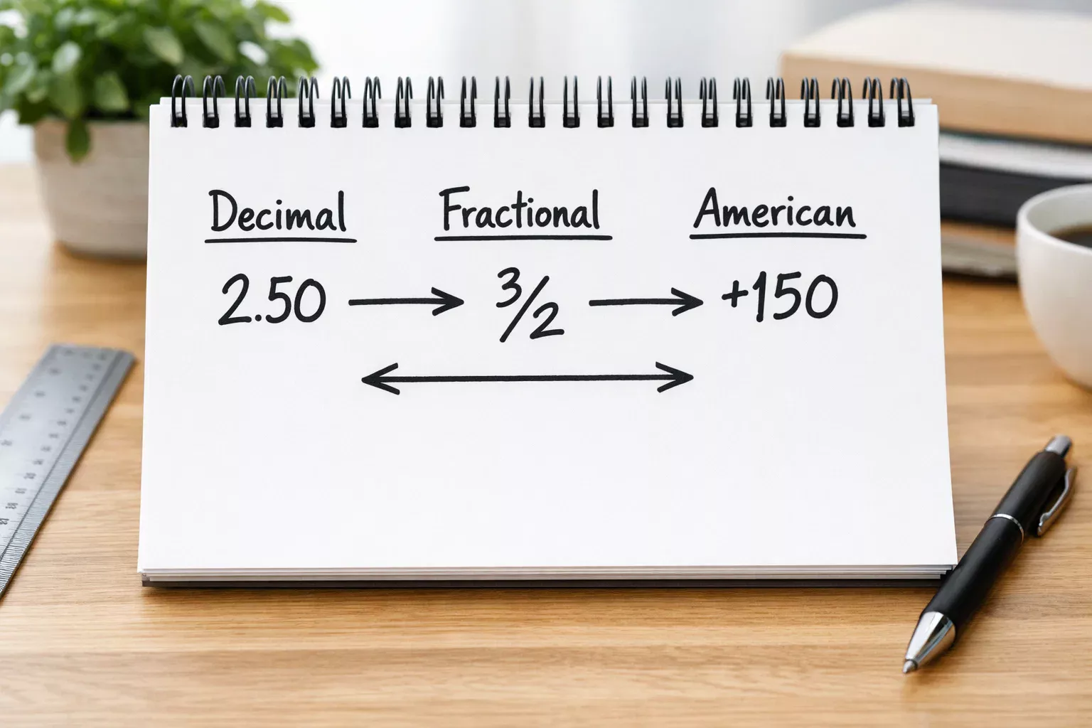 Vergelijking van decimale en fractionele odds op notitieblok