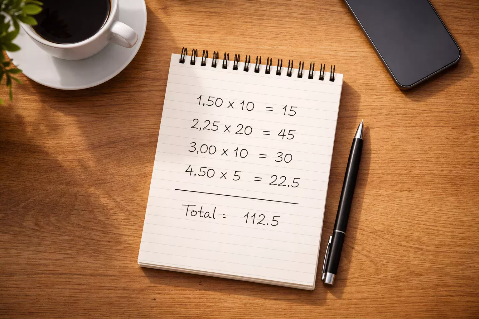 Notitieblok met quoteringen en inzetberekeningen